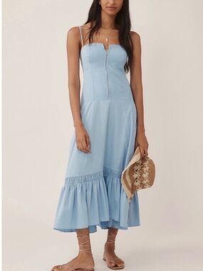 NWT Anthropologie Zip-Front Ruffle-Hem Midi Dress size L